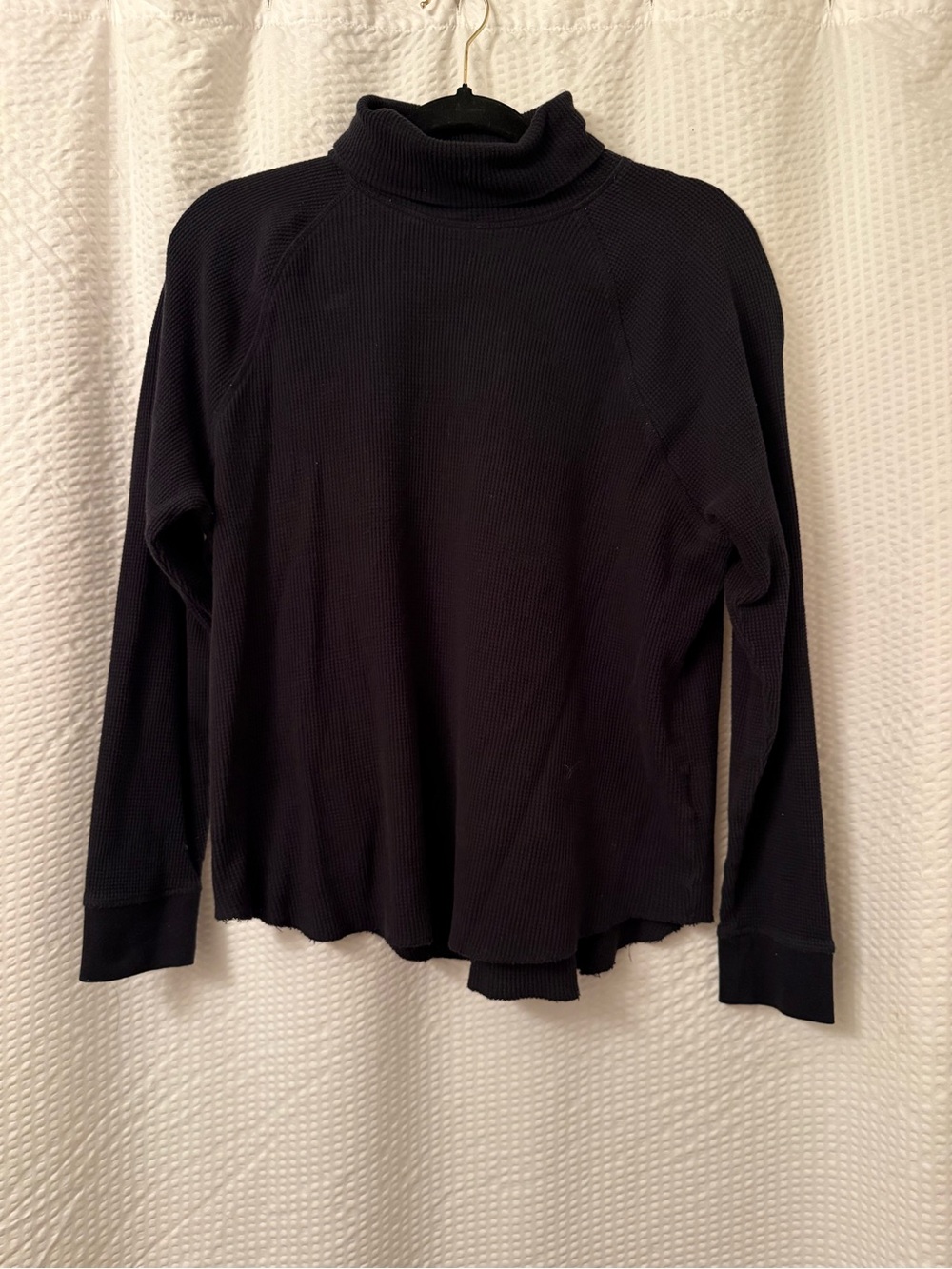 Everlane Turtleneck Waffle Long Sleeve Shirt Top Sz L Black Organic Cotton